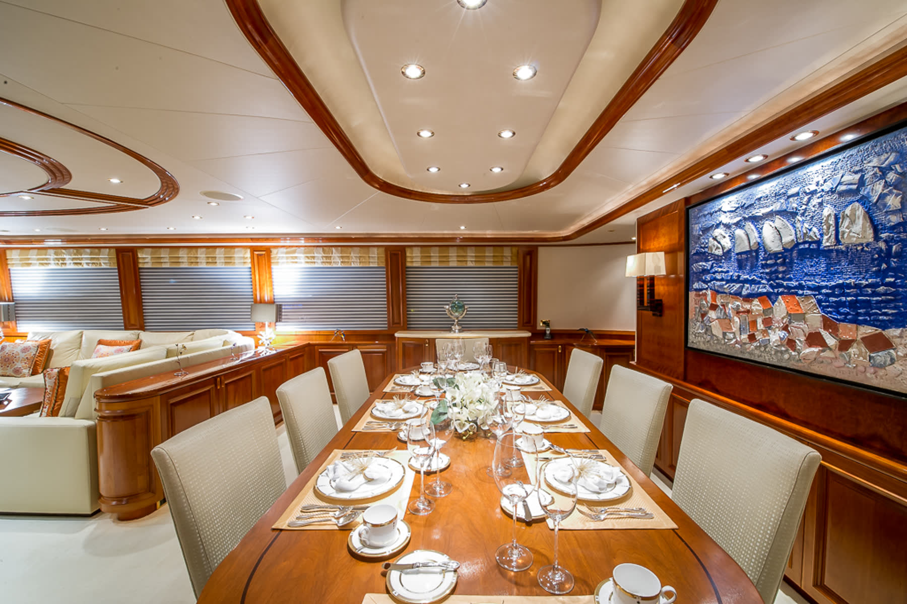 Dining, before. Yacht interior by M2Develop, Fort Lauderdale