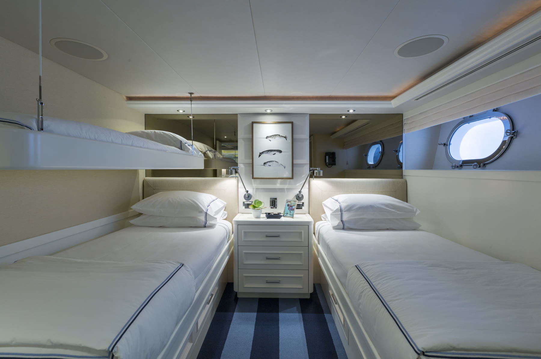Guest cabin, after. Yacht interior by M2Develop, Fort Lauderdale