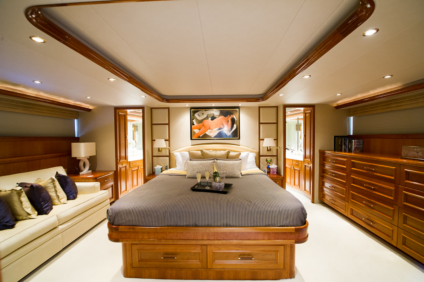 Master cabin (2), before. Yacht interior by M2Develop, Fort Lauderdale