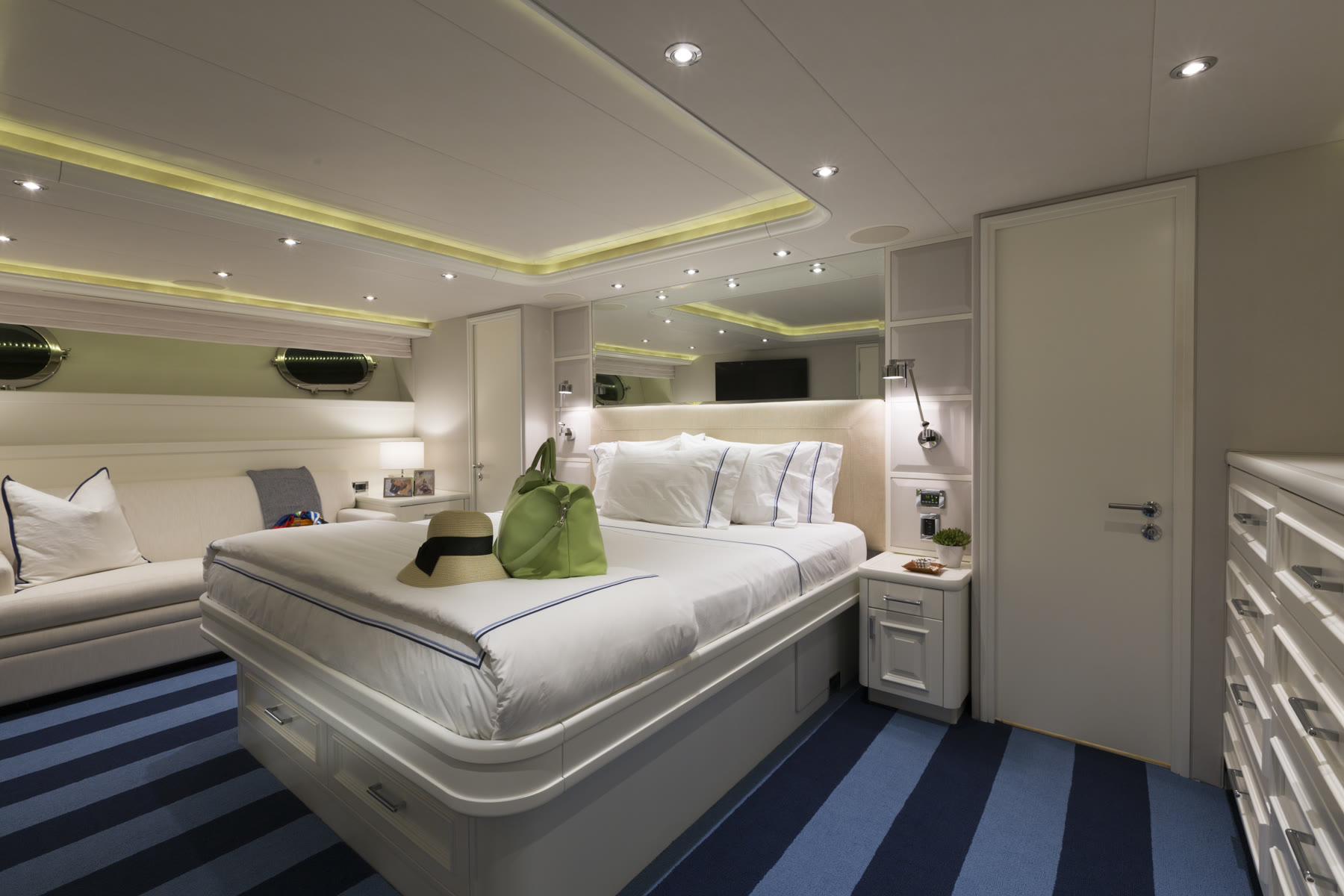 Master cabin, after. Yacht interior by M2Develop, Fort Lauderdale