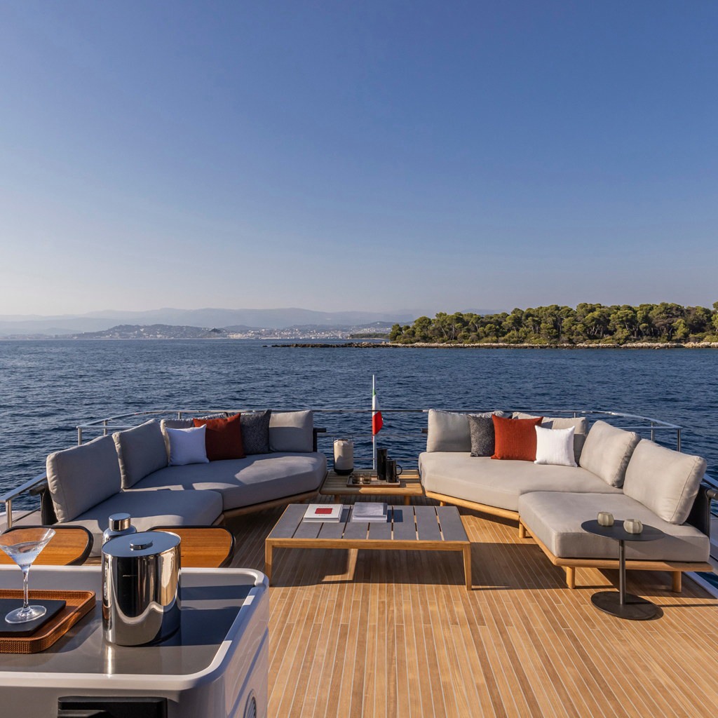 Aft deck lounge. Yacht exterior by M2Develop, Fort Lauderdale