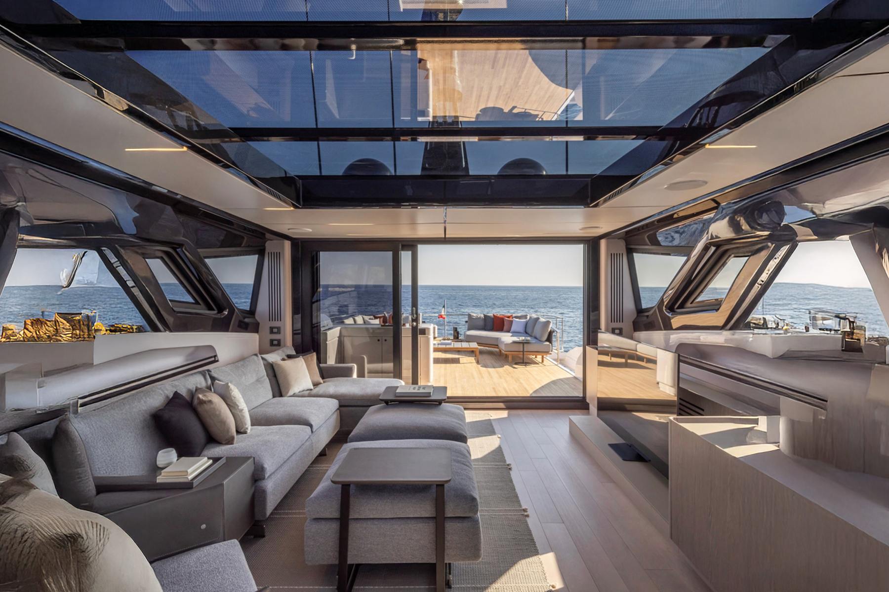 Sky deck lounge. Yacht interior by M2Develop, Fort Lauderdale