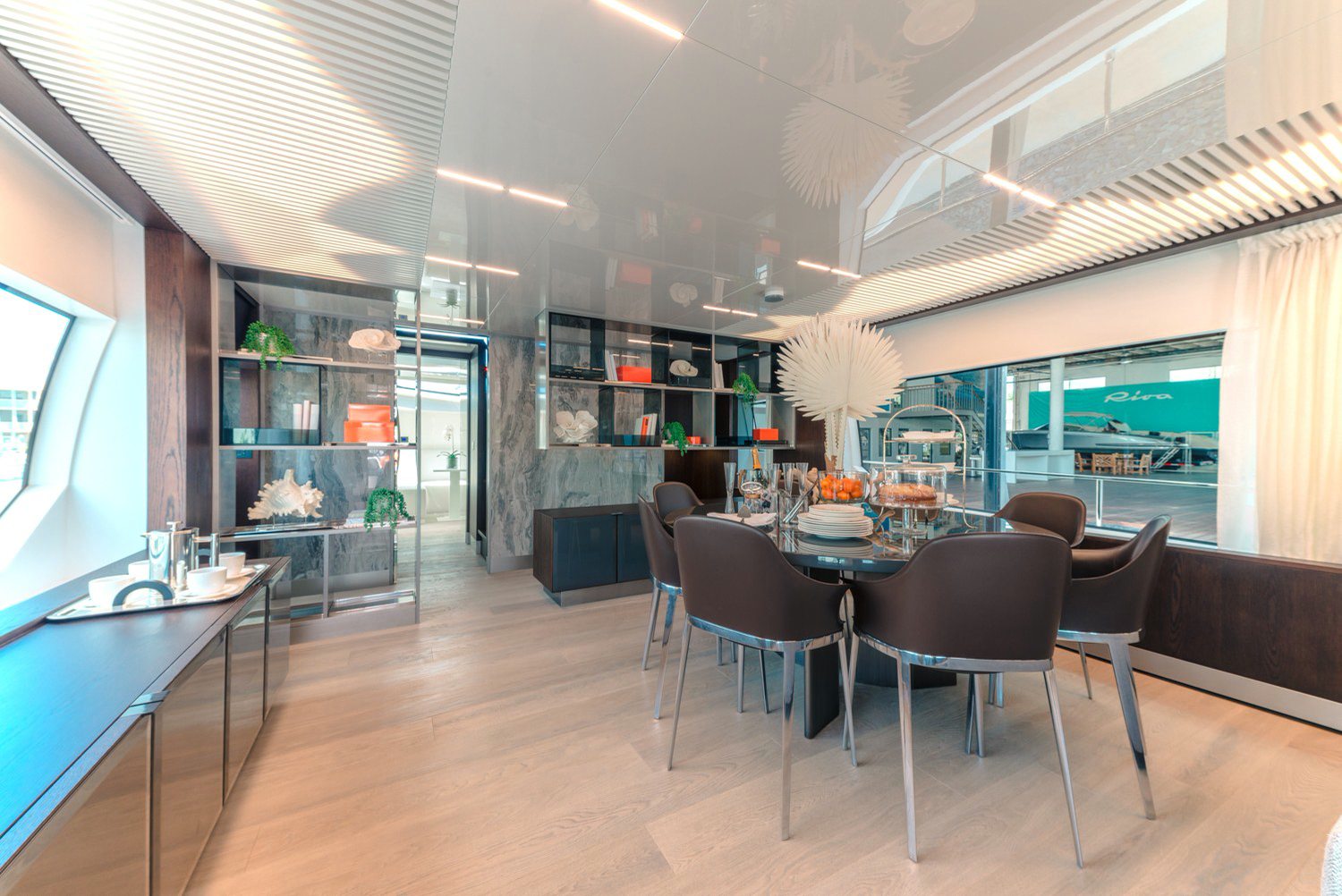 Dining, looking forward. Yacht interior by M2Develop, Fort Lauderdale