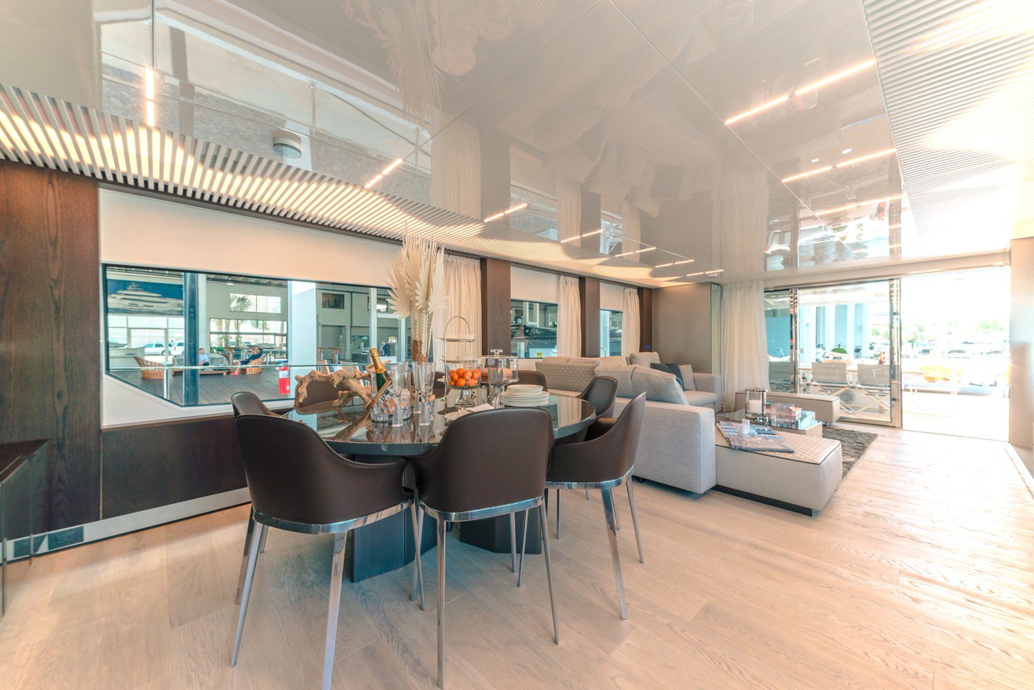 Salon and dining. Yacht interior by M2Develop, Fort Lauderdale