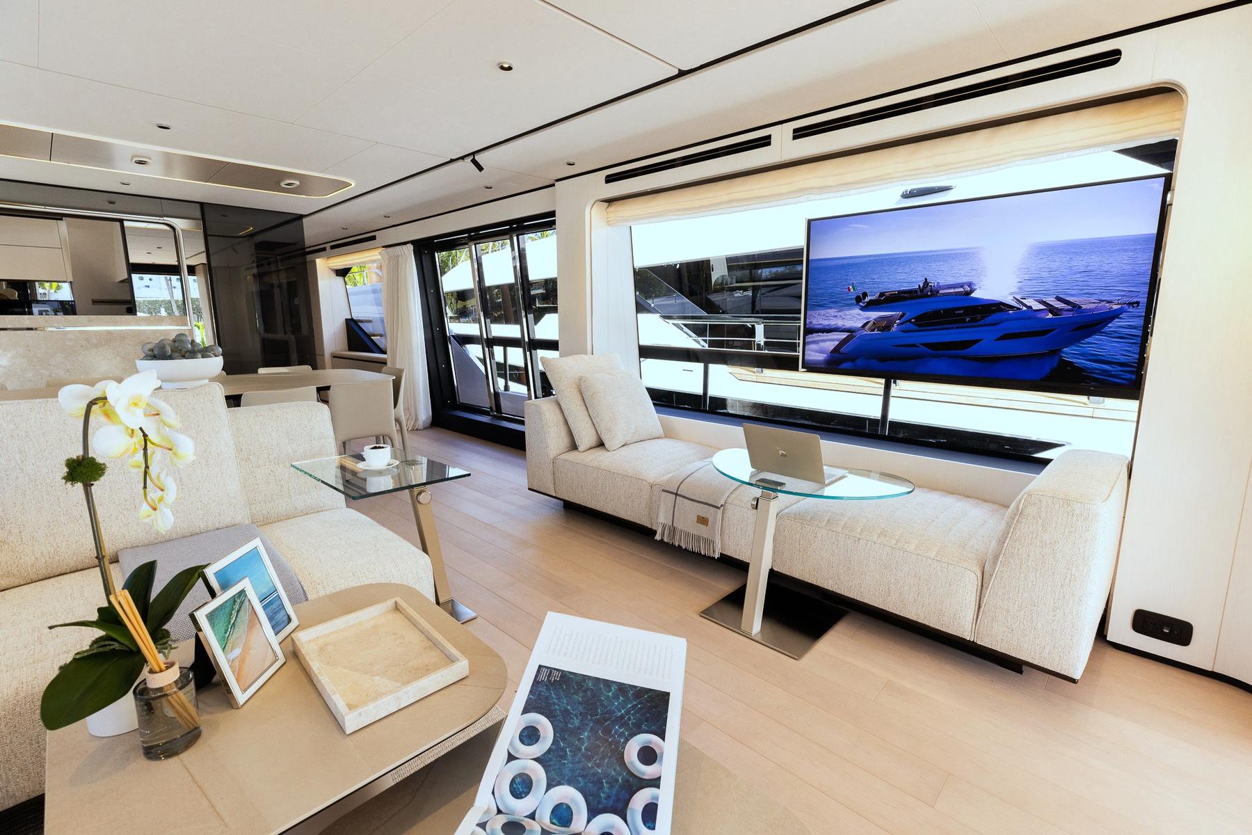 Salon seating detail. Yacht interior by M2Develop, Fort Lauderdale