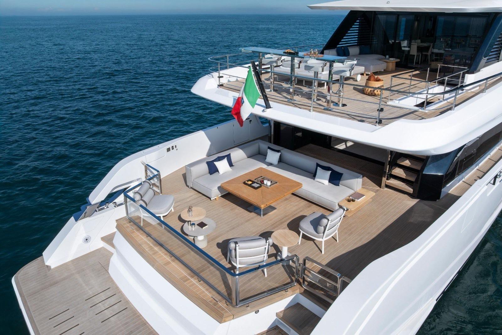 Aft deck lounge. Yacht exterior by M2Develop, Fort Lauderdale