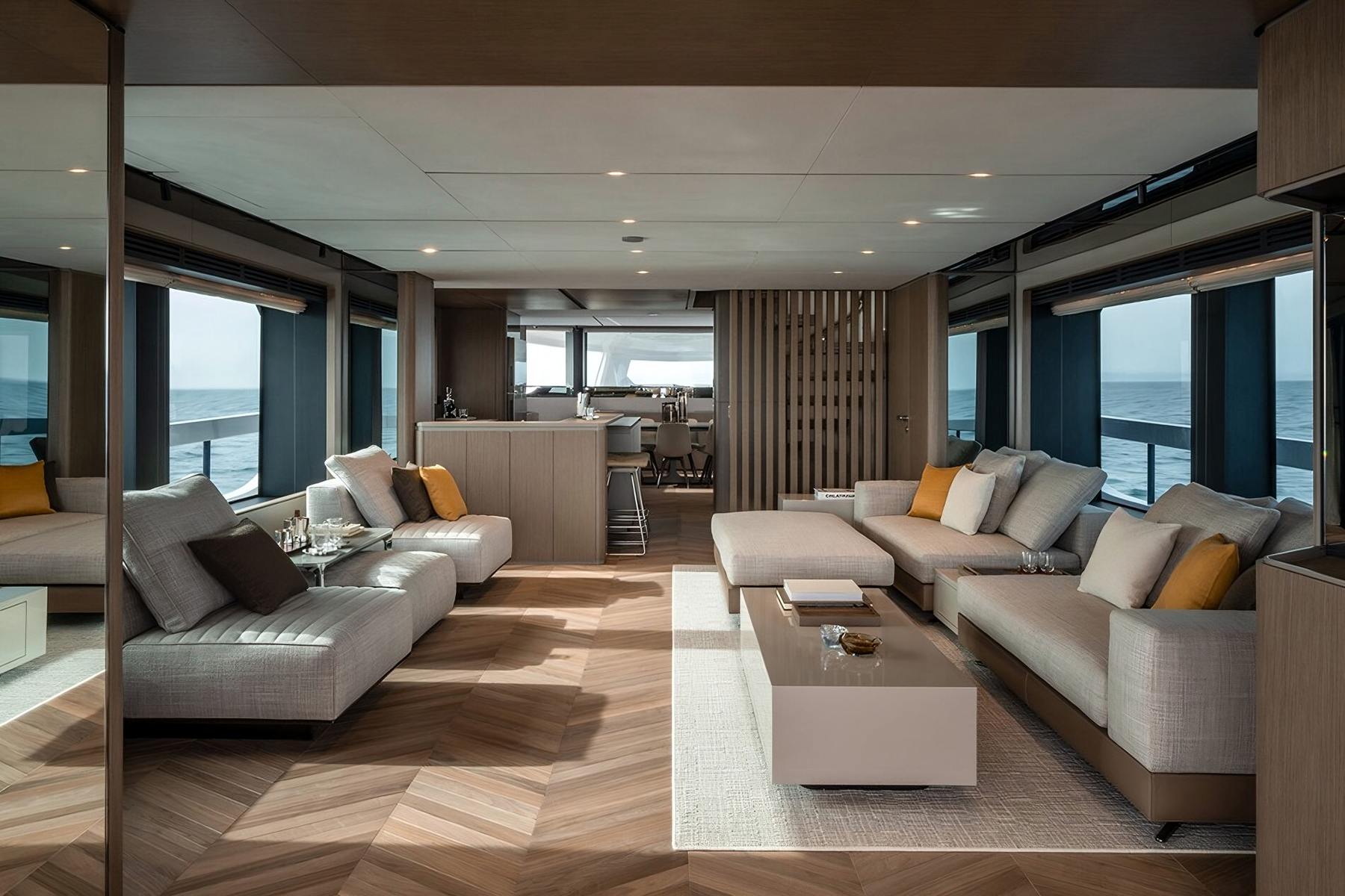 Main salon of the second hull, redrawn for its Americas debut
