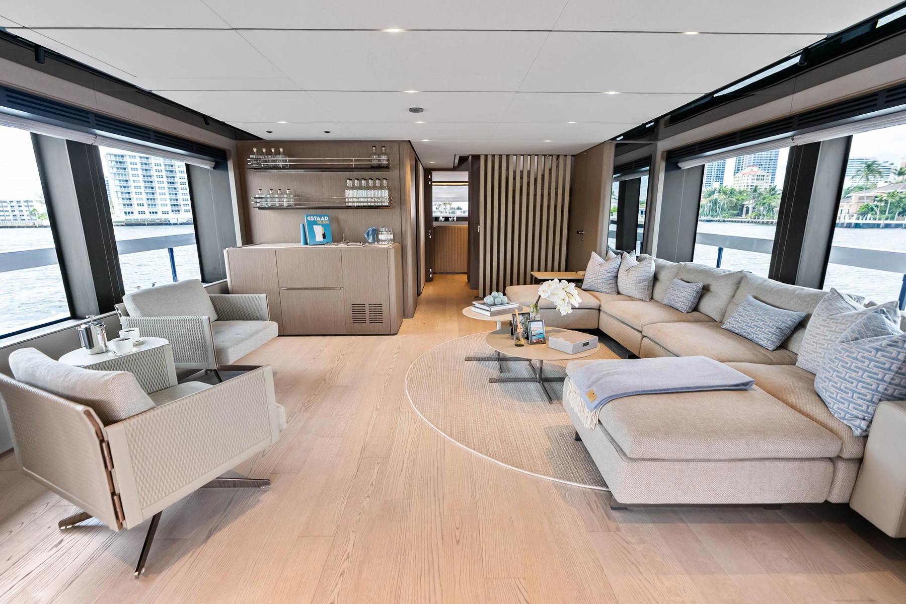 Salon, looking forward. Yacht interior by M2Develop, Fort Lauderdale