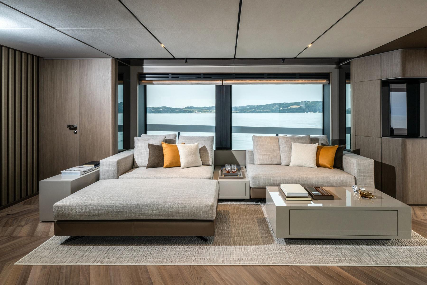 Salon seating. Yacht interior by M2Develop, Fort Lauderdale