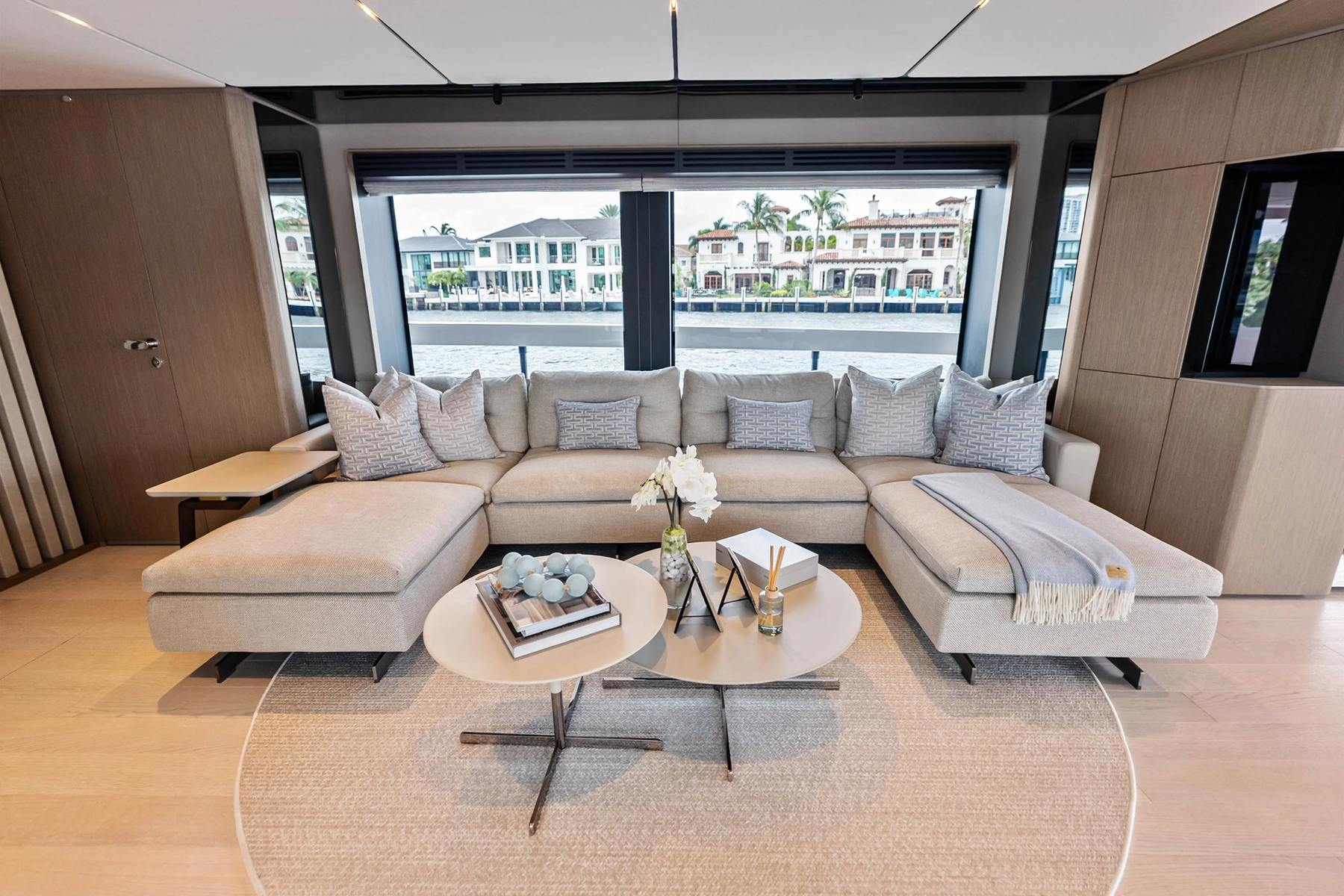 Salon sectional. Yacht interior by M2Develop, Fort Lauderdale