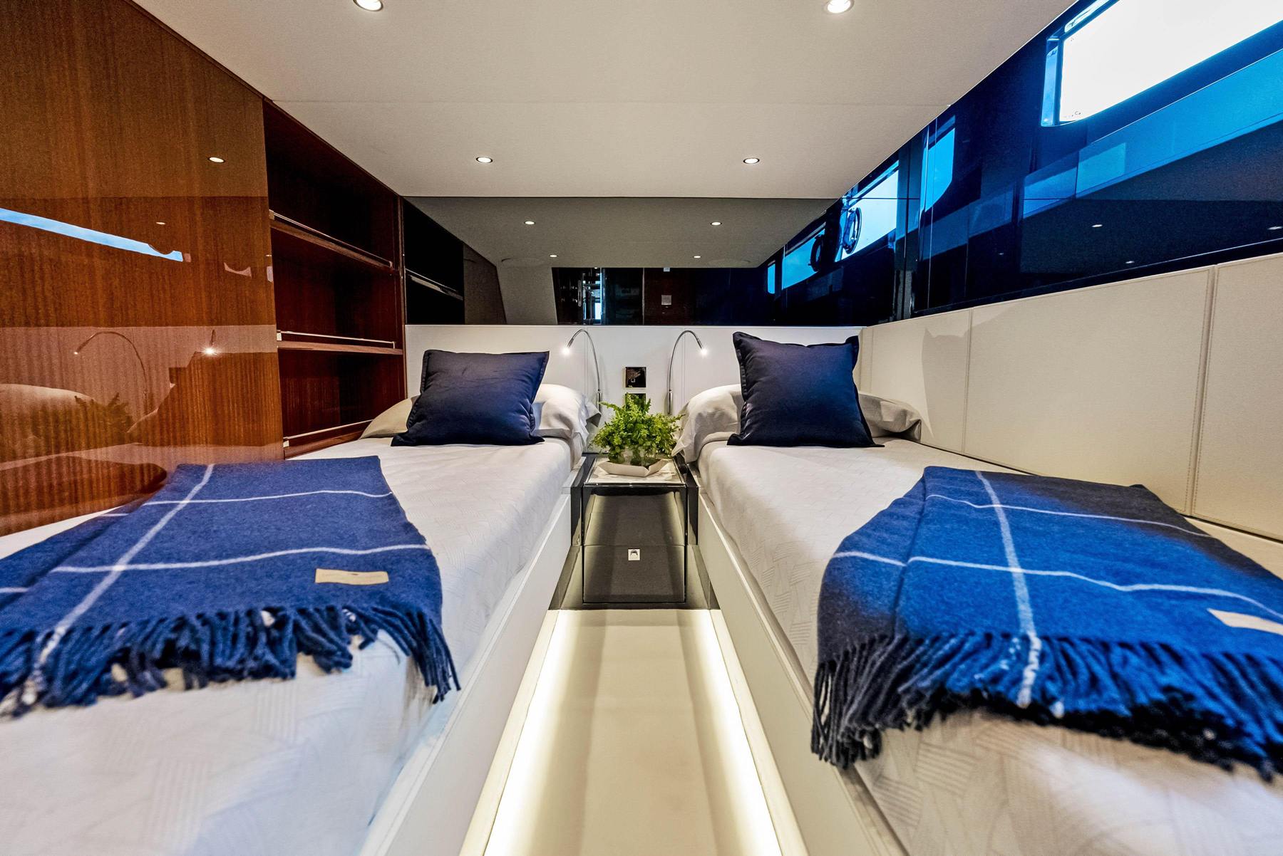 Twin guest cabin. Interior by M2Develop, Fort Lauderdale